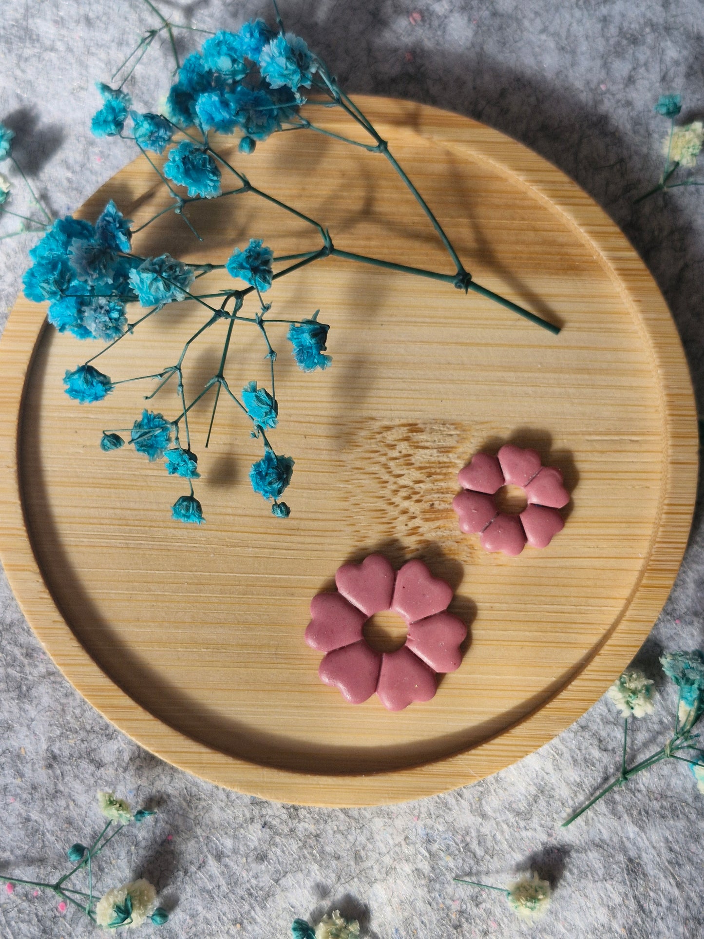 Duo fleurs cœurs framboise